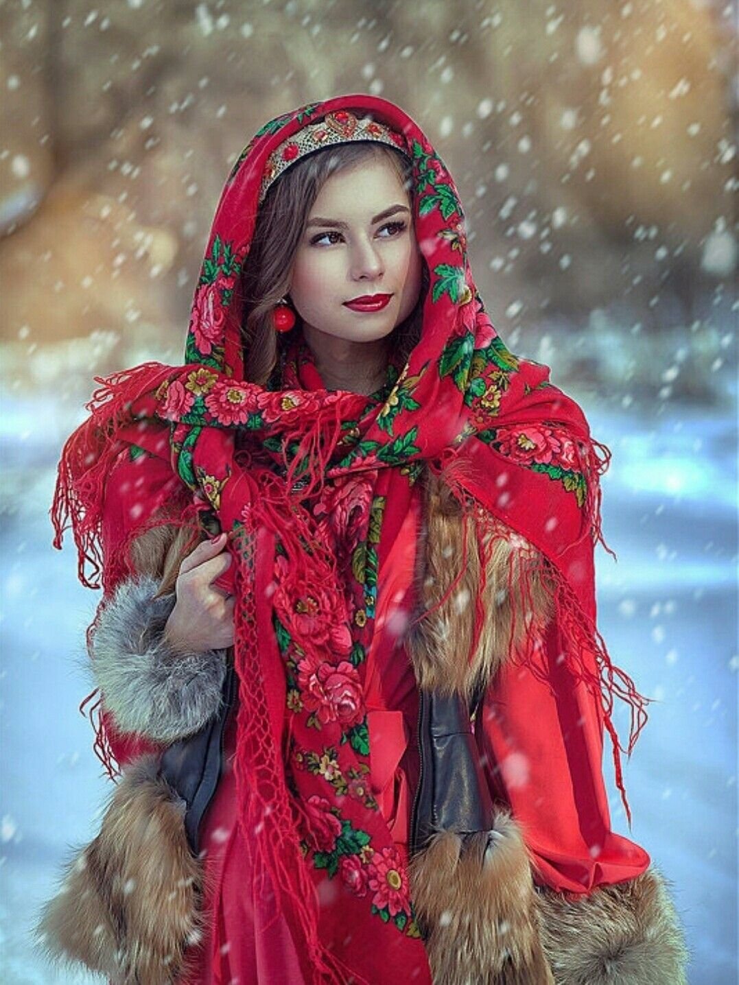 Beautiful girl Women in Slavic costumes in Palikir